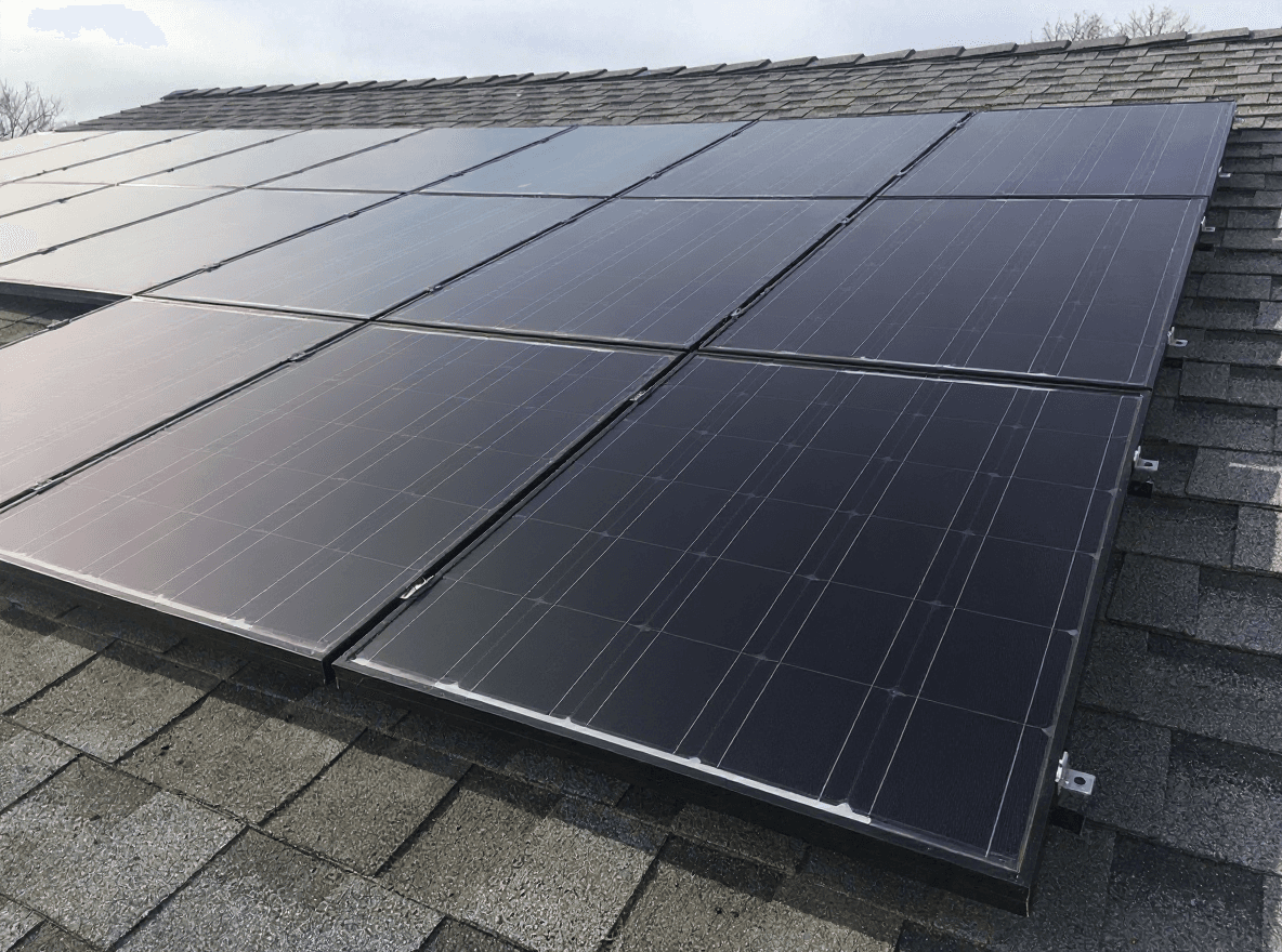 The same solar panels clean and clear after a Brisk cleaning