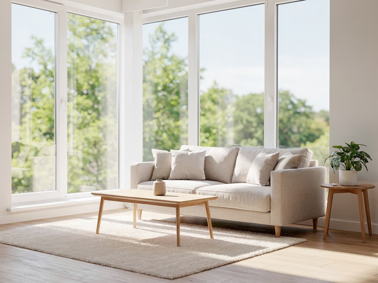 Bright, streak-free windows filling a room with light after a careful Brisk cleaning